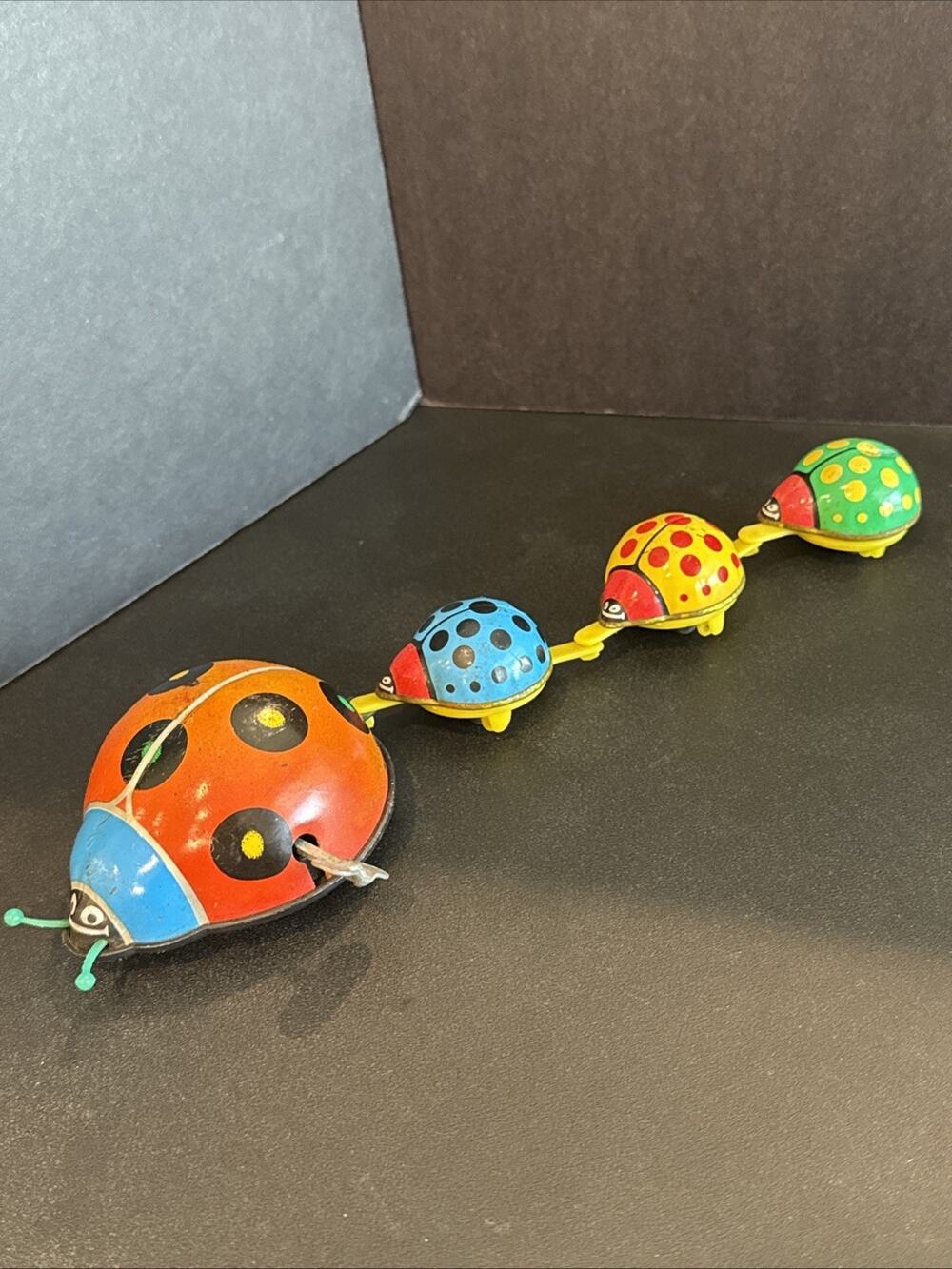 Vintage Tin Wind Up Ladybug Family Toy Made in Korea 4 Ladybugs Non Working